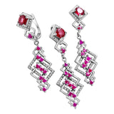 Juego De Rombos Entrelazados Plata Con Piedras Preciosas Rubí