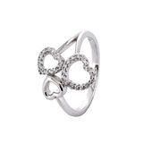 Anillo Abierto De Triple Corazón Plata Con Circonia