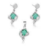 Juego De Plata Con Piedra Natural Esmeralda