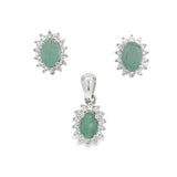 Juego de Piedra Natural Ovalado con Circonias Esmeralda