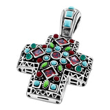 Cruz Chica De Piedras De Plata Multicolor