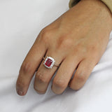 Anillo Piedra Natural Rectangular con Circonias Rubi / 6