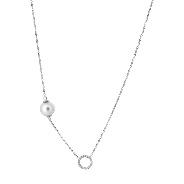 Collar De Plata Con Círculo De Circonia Y Perla 41-45 CM
