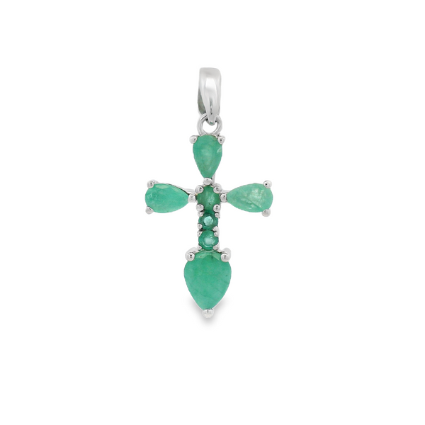 Cruz Piedra Natural con Circonia Esmeralda