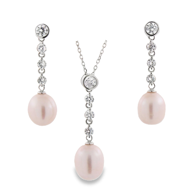 Juego de Perla con Circonia Blanco