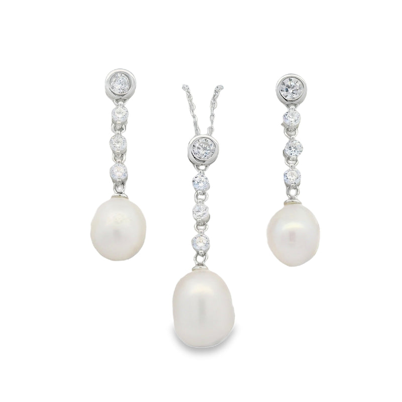 Juego de Perla con Circonia Blanco