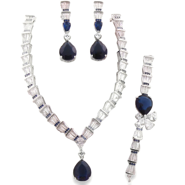 Juego de Plata con Circonia Gota Azul