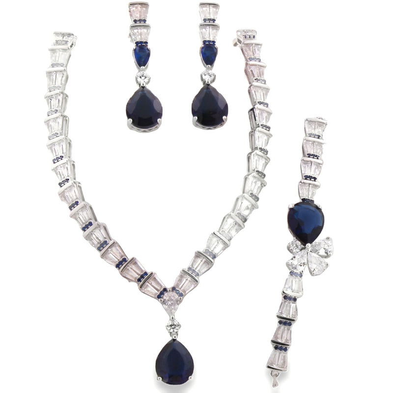 Juego de Plata con Circonia Gota Azul