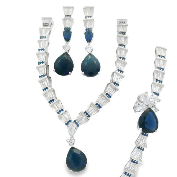 Juego de Plata con Circonia Gota Azul