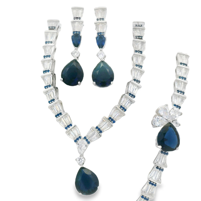 Juego de Plata con Circonia Gota Azul