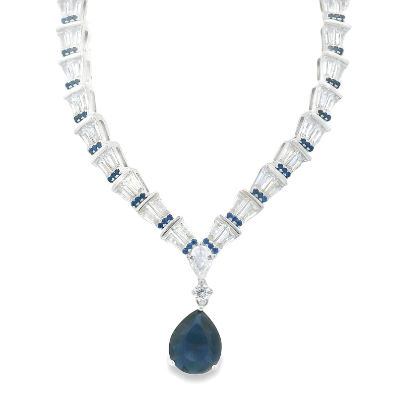 Juego de Plata con Circonia Gota Azul