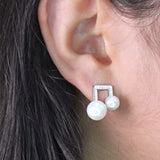 Arete Nota Musical de Perla con Circonia Blanco