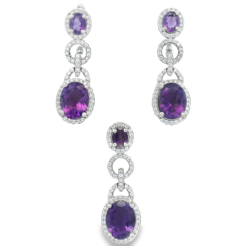 Juego Largo de Piedra Natural Con circonias Amatista