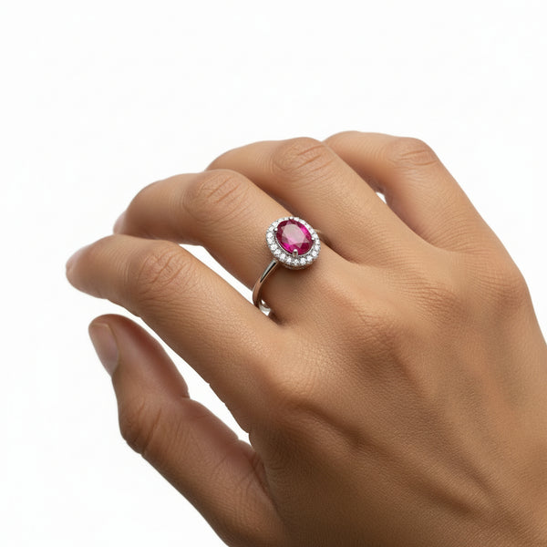 Anillo de Piedra Natural Ovalado con Circonia Esmeralda / 6