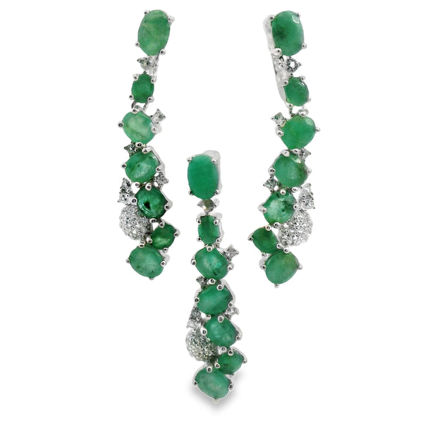 Juego de Piedra Natural colgante con Circonias Esmeralda