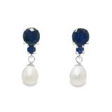Arete Piedra Natural en Circulo con Perla Zafiro con Perla