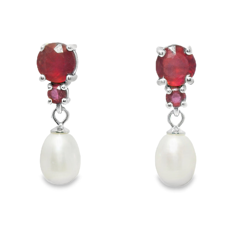 Arete Piedra Natural en Circulo con Perla Rubi con Perla