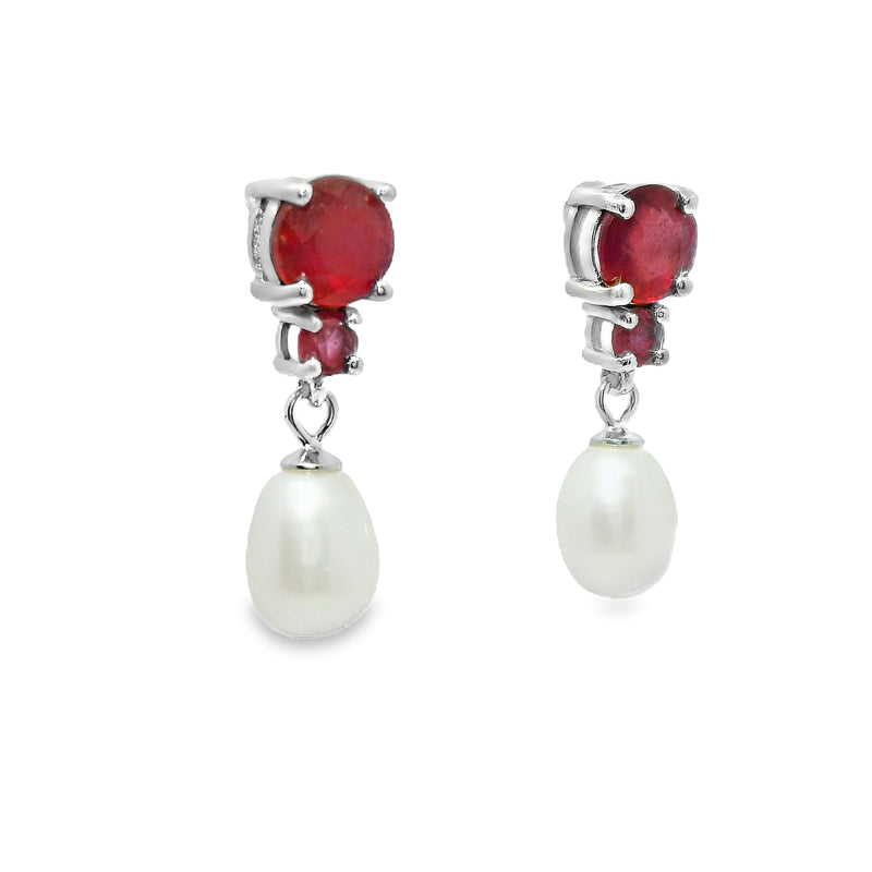 Arete Piedra Natural en Circulo con Perla Rubi con Perla
