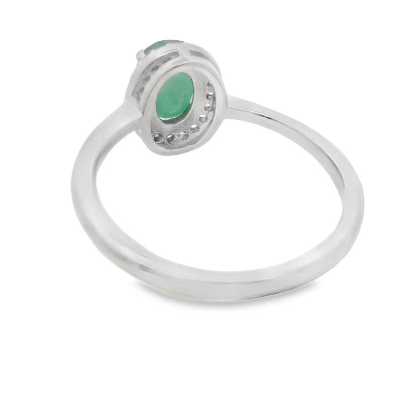 Anillo Piedra Natural Ovalo con Circonias Alrededor Esmeralda / 9