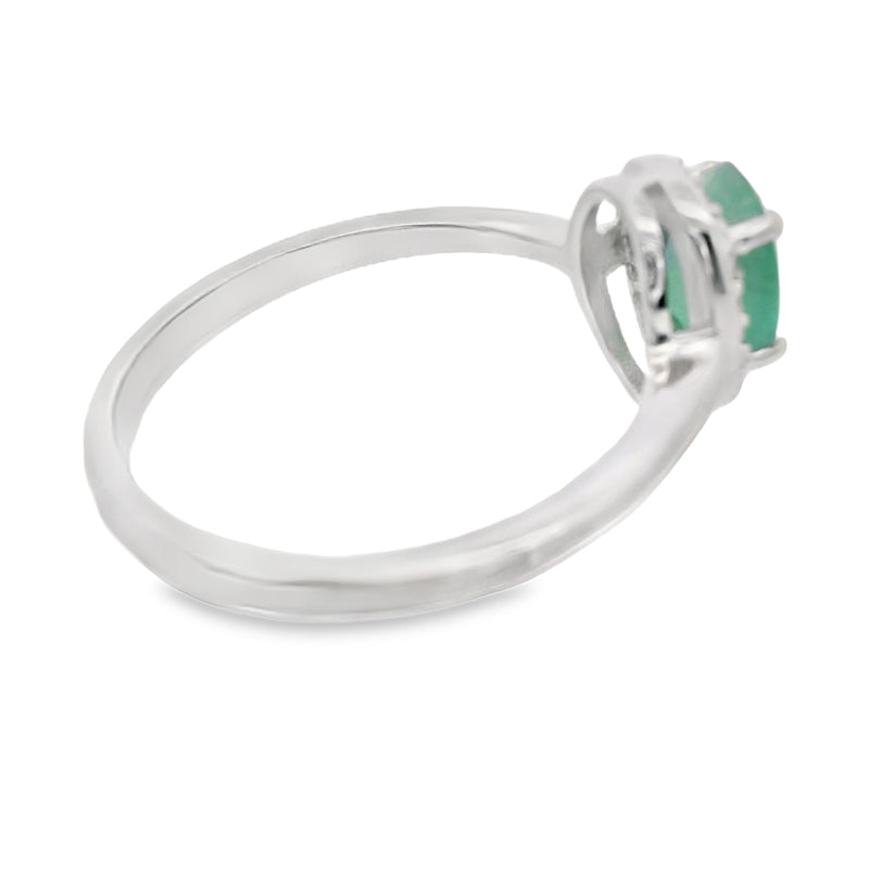 Anillo Piedra Natural Ovalo con Circonias Alrededor Esmeralda / 9