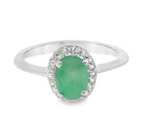 Anillo Piedra Natural Ovalo con Circonias Alrededor Esmeralda / 9