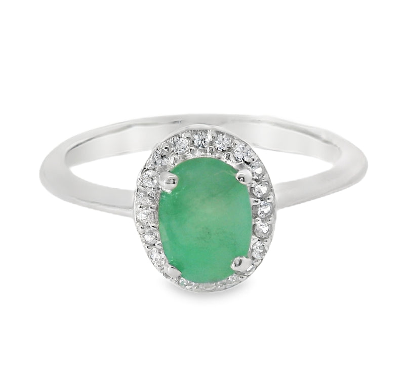 Anillo Piedra Natural Ovalo con Circonias Alrededor Esmeralda / 9