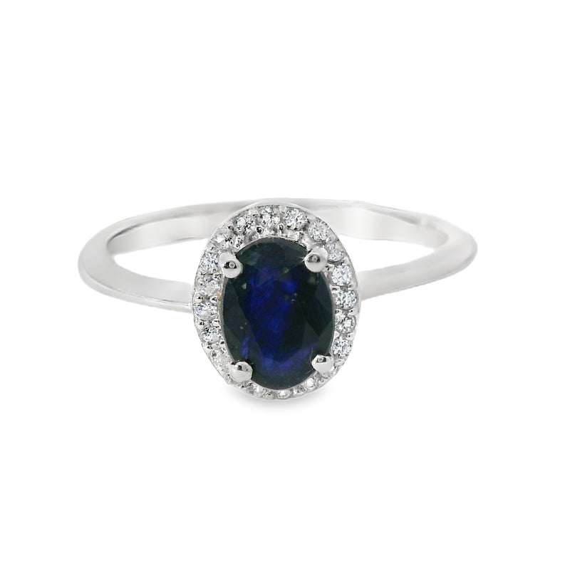 Anillo Piedra Natural Ovalo con Circonias Alrededor Esmeralda / 8
