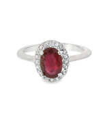 Anillo Piedra Natural Ovalo con Circonias Alrededor Esmeralda / 7