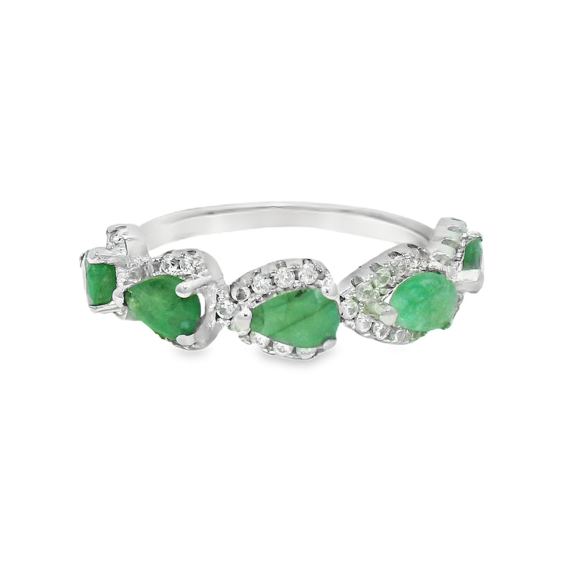 Anillo Gota de Piedra Natural con Circonias Esmeralda / 9