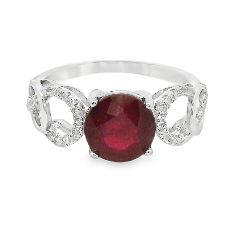 Anillo Piedra Natural con Circonias alrededor Rubi / 8