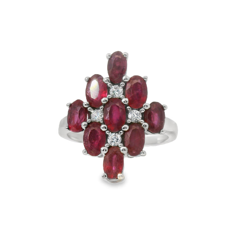 Anillo piedra Natural Ovalado con Circonias Rubi / 9