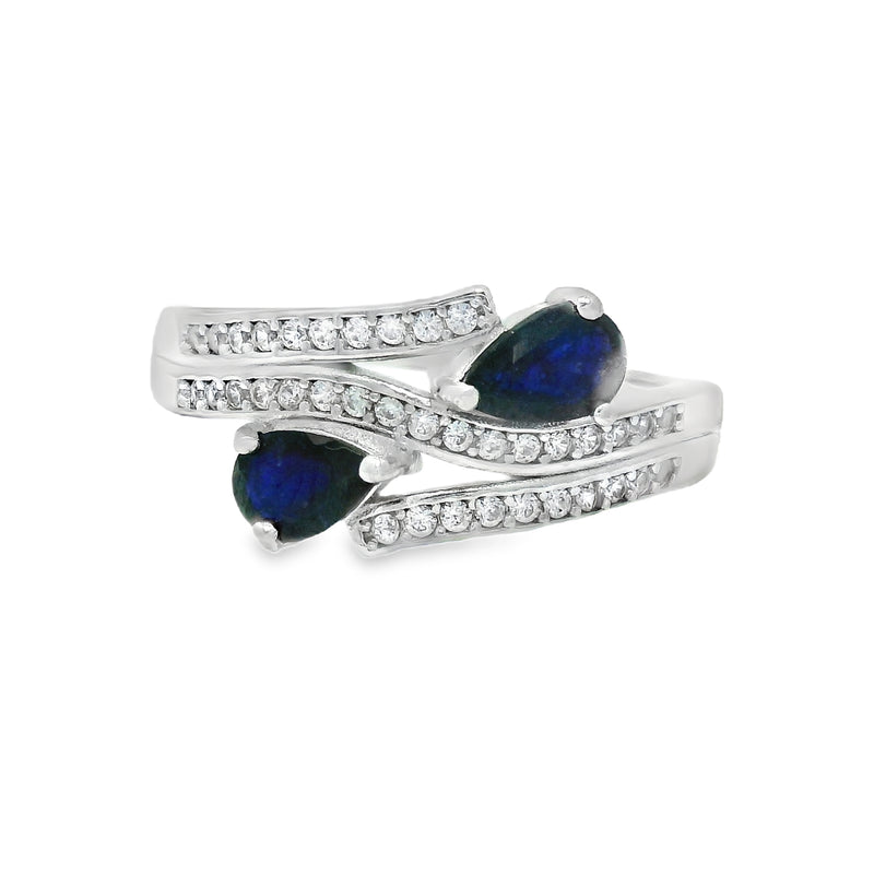 Anillo Hilera de Circonias con Piedra Natural Zafiro / 9