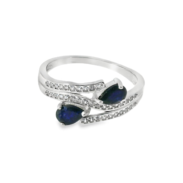 Anillo Hilera de Circonias con Piedra Natural Zafiro / 9