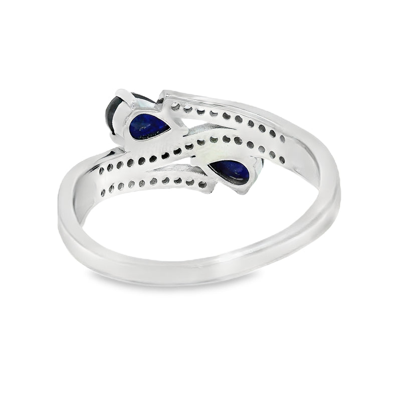 Anillo Hilera de Circonias con Piedra Natural Zafiro / 9