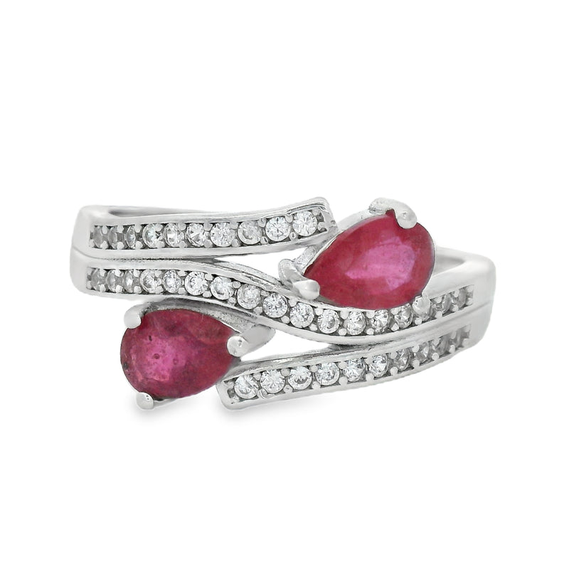 Anillo Hilera de Circonias con Piedra Natural Zafiro / 8