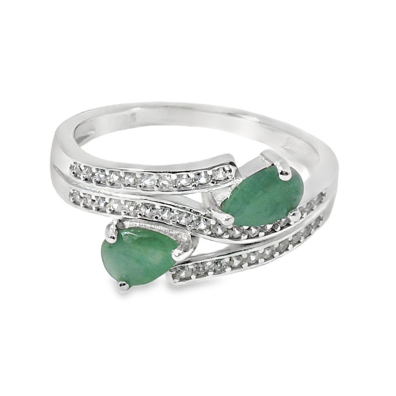 Anillo Hilera de Circonias con Piedra Natural Zafiro / 7