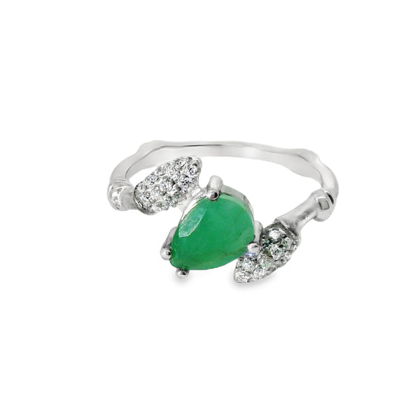 Anillo Gota de Piedra Natural y Circonias Esmeralda / 9