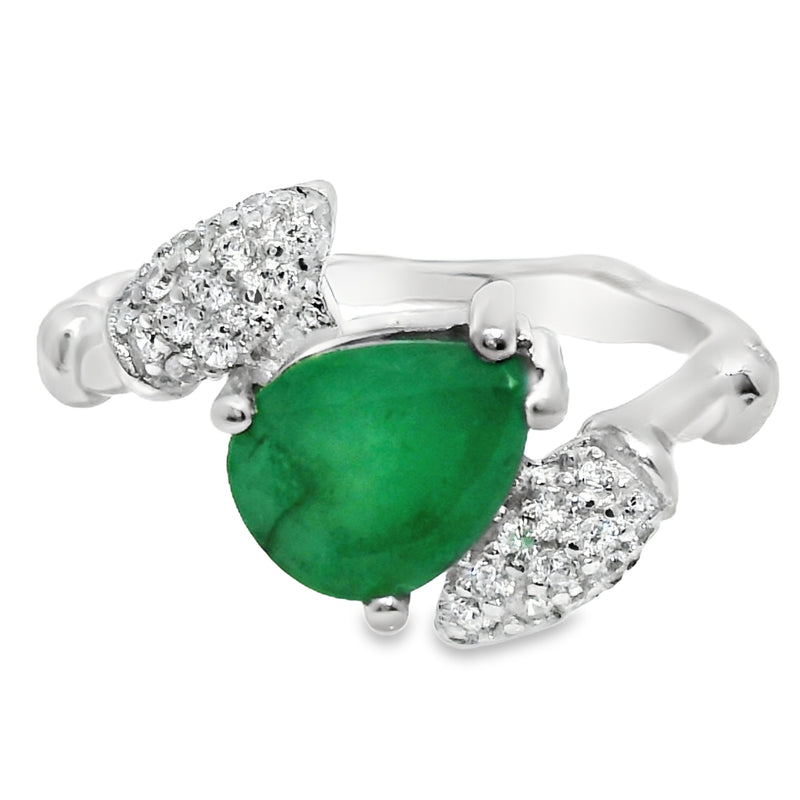 Anillo Gota de Piedra Natural y Circonias Esmeralda / 9