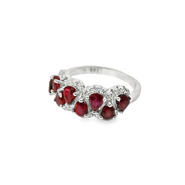 Anillo Gotas de Piedra Natural con Circonia Rubi / 9