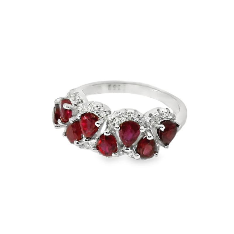 Anillo Gotas de Piedra Natural con Circonia Rubi / 9