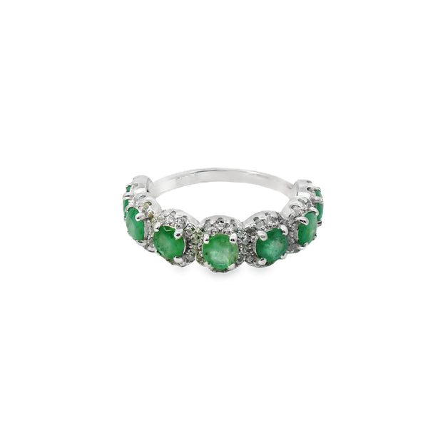Anillo Hilera de Piedra Natural en Circulos con Circonia Alrededor Esmeralda / 9