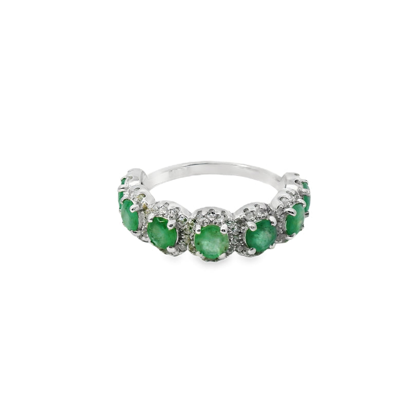 Anillo Hilera de Piedra Natural en Circulos con Circonia Alrededor Esmeralda / 9