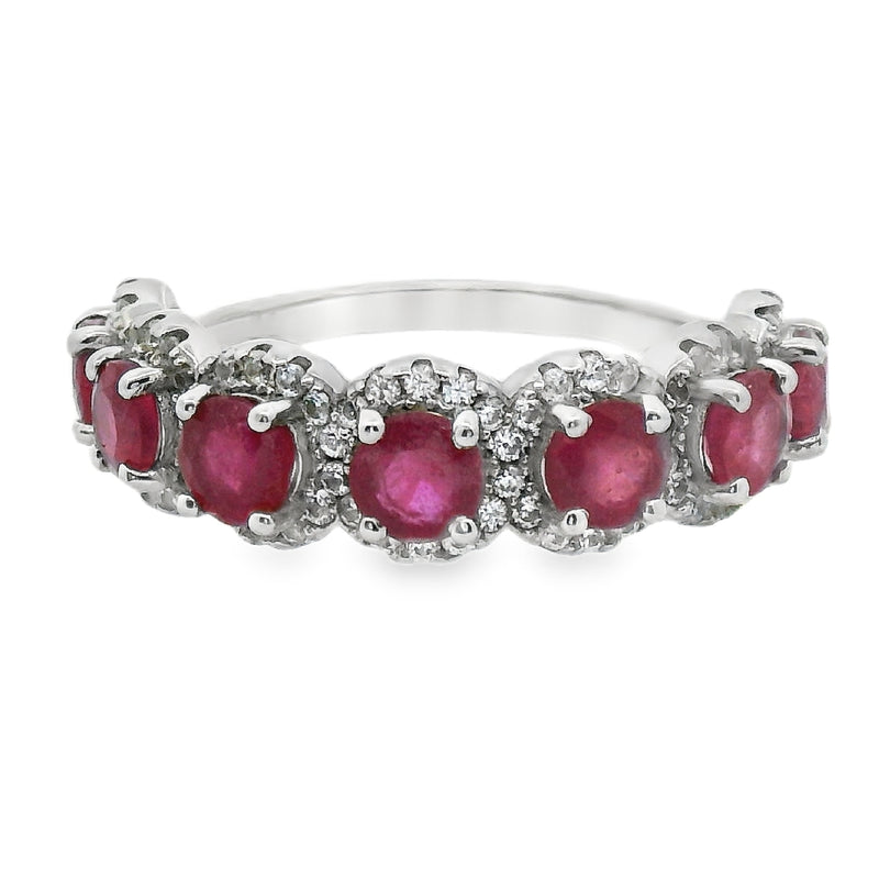 Anillo Hilera de Piedra Natural en Circulos con Circonia Alrededor Esmeralda / 8