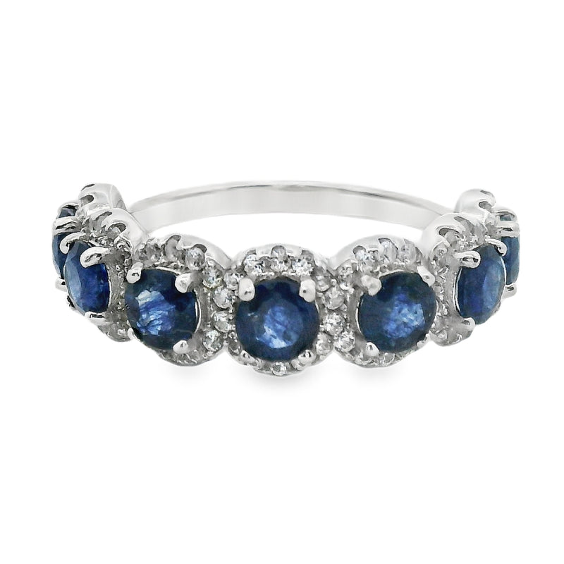 Anillo Hilera de Piedra Natural en Circulos con Circonia Alrededor Esmeralda / 7