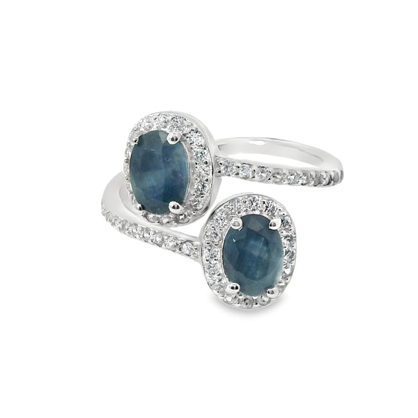 Anillo Piedra Natural Ovalos con Circonias Alrededor Zafiro / 10