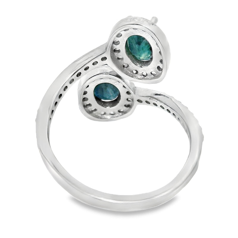Anillo Piedra Natural Ovalos con Circonias Alrededor Zafiro / 10