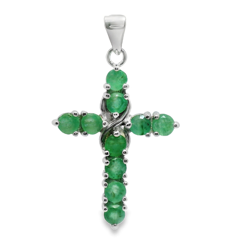 Cruz de Plata con Piedra Natural Esmeralda