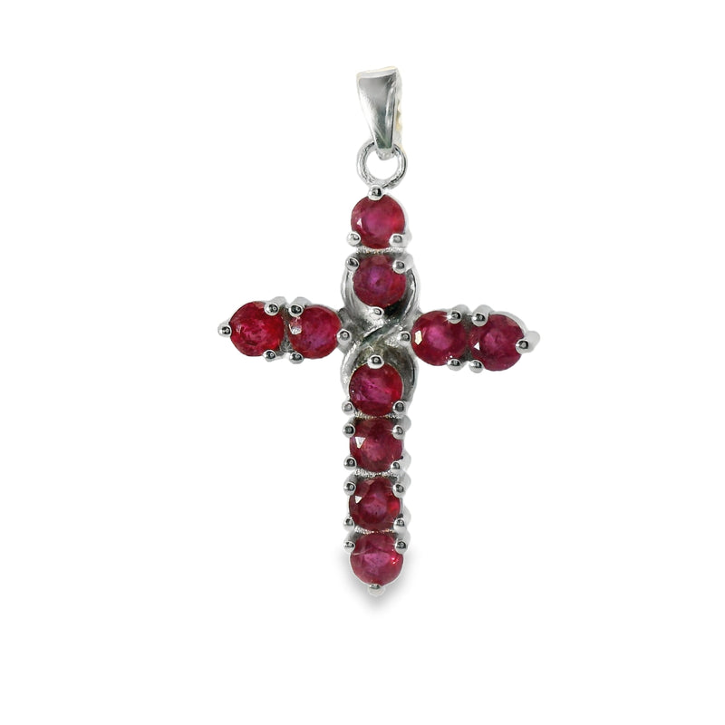 Cruz de Plata con Piedra Natural Rubi