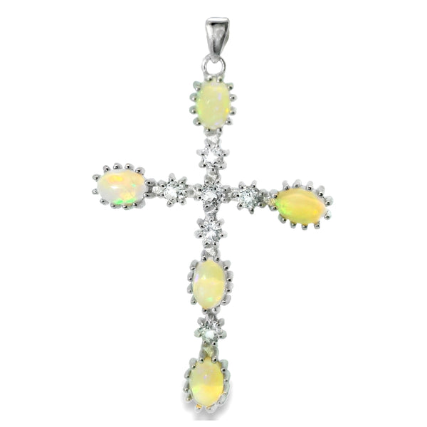 Cruz de Piedra Natural Opalo con Circonias