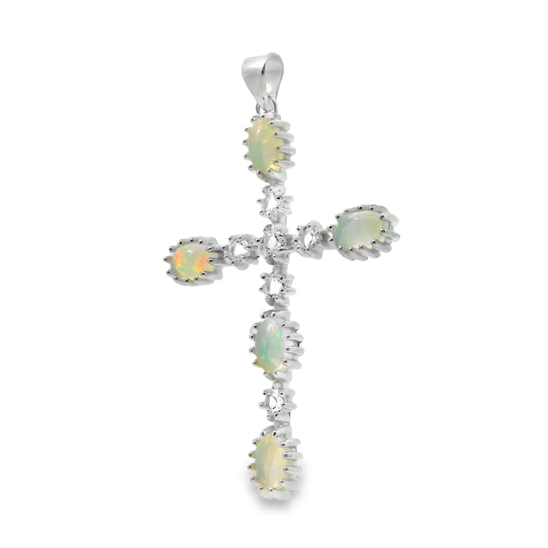Cruz de Piedra Natural Opalo con Circonias